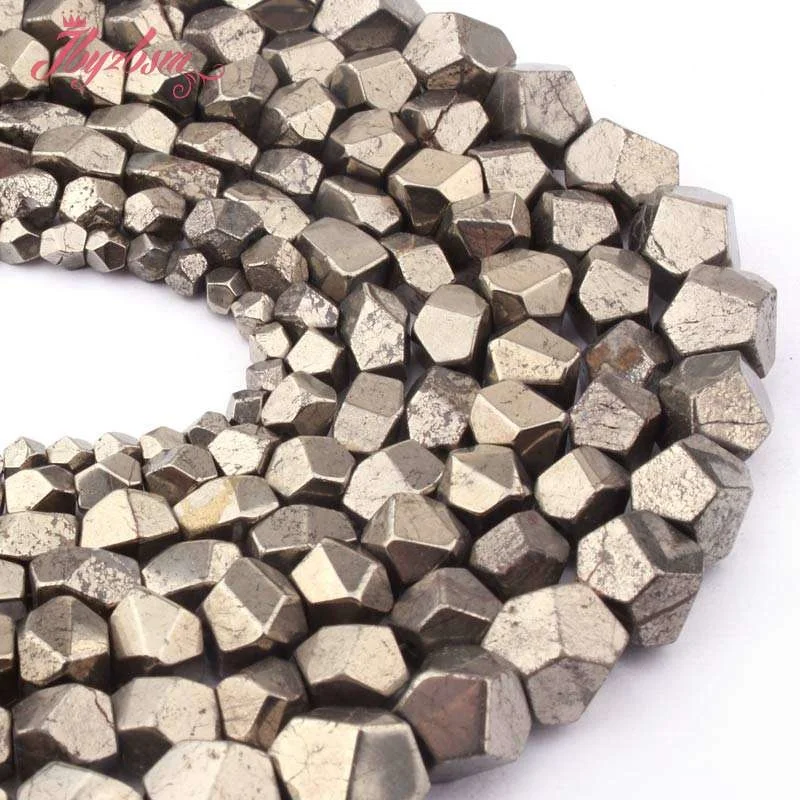 4-6,6-7,7-8,8-9mm Irregular Faceted Pyrite Loose Beads Natural Stone Beads For DIY Necklace Bracelets Jewelry Making Strand 15