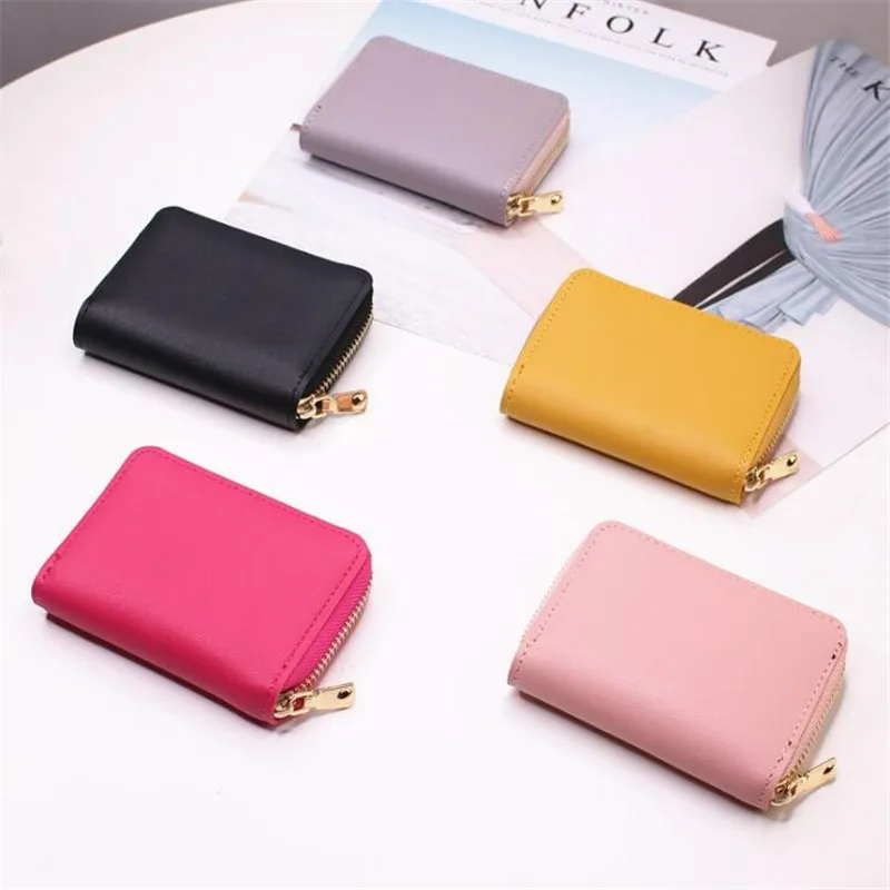 Women/men Business Card Holder Wallet Case Red/black/gray/yellow/blue/purple Credit Card Holder Case 26 Bits Zipper Wallet