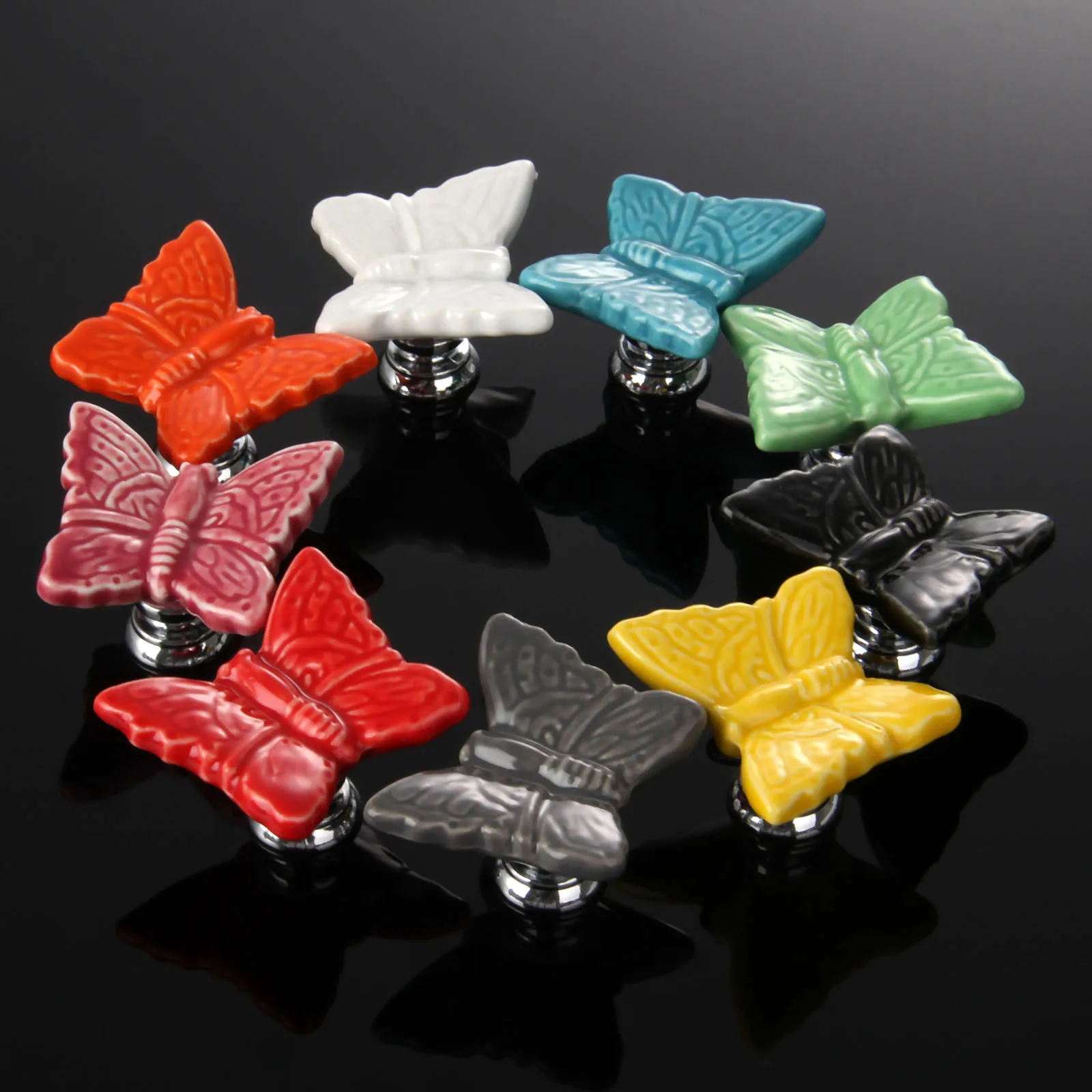DRELD 1Pc Furniture Handles Butterfly Cabinet Knobs and Ceramic Door Knob Cupboard Dresser Drawer Kitchen Pull Handle | Обустройство