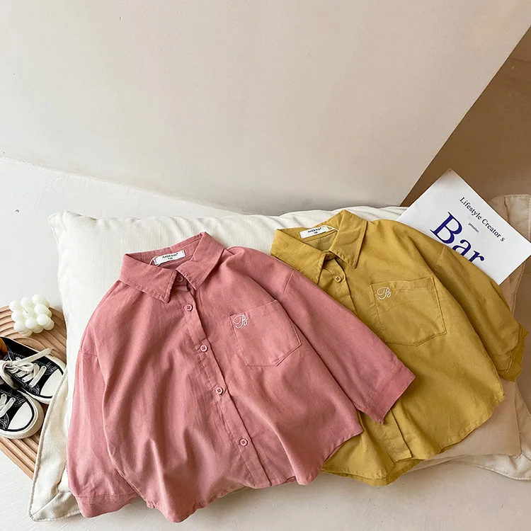 Camisa de Veludo Fino das Crianças Cabolsa de Lapela Topo de 1-11year Outono Coreano Menino Camisa Fina Jaqueta Menina Casual Criança 8975 2022 3 High Quality Mamãe e Bebê