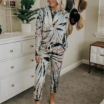 

DARK PERFUME 2020 autumn black and white sleep round neck long-sleeved pajamas suit women's breathable warmth soft pajamas suit