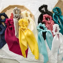 Летние Стильные многоцветные женские головные уборы тюрбан DIY лук стримеры резинки для волос конский хвост галстуки твердые головной убор
