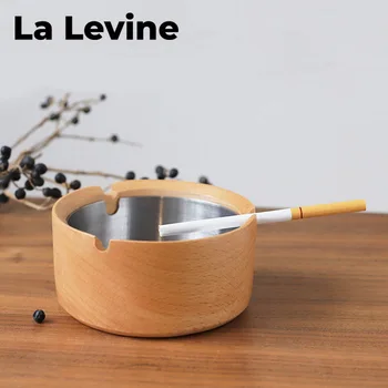 

Convenient Wood Ashtray Smoking Tray Stainless Steel Liner Ash Tray Bin Tobacco Cigarette Ashtray Home Desktop Accessories Tools