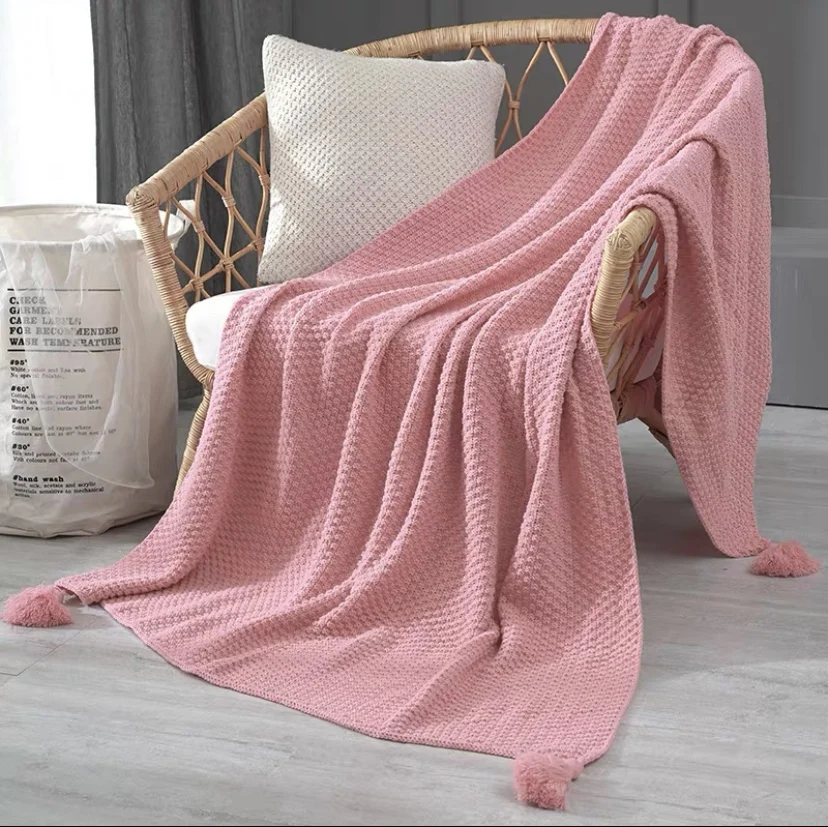 Sofa Color : Pink, Size : 120×240cm Blankets Hollow Long Tassel Knitted Throw Handmade Soft Bed Ladies Shawl and Scarf Sofa Suitable for Travel Bed Outdoor use