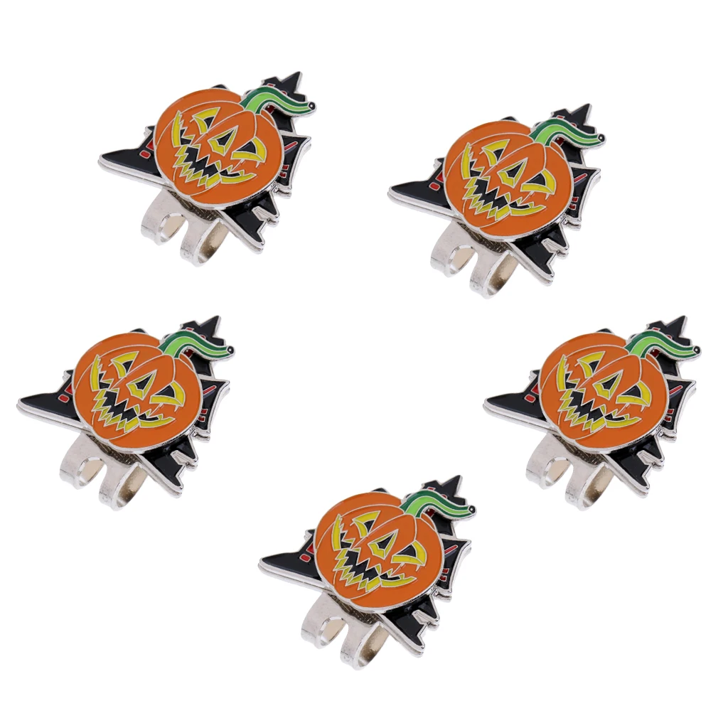 5 Pieces Halloween Pumpkin Magnetic Golf Ball Markers Clip Onto Cap Visor Hat Accessory Gift for Golfer