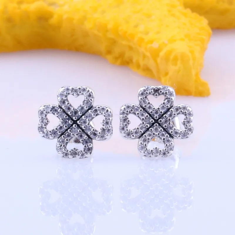 

Original 925 Sterling Silver Earring Shining Lucky Clover With Crystal Earrings For Women Wedding Gift Fashion Jewelry