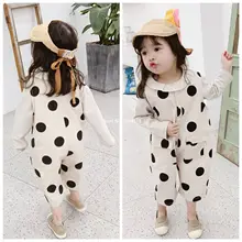 Весенние комбинезоны с принтом в горошек в Корейском стиле для маленьких девочек, детские свободные универсальные брюки на подтяжках детские штаны