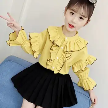 

Hot Sale 2020 Kids Girls Clothes Set Baby Girl Summer Flare Sleeve Shirt +Dress 2PCS Outfit Children Clothing Set Age 4-14 Years