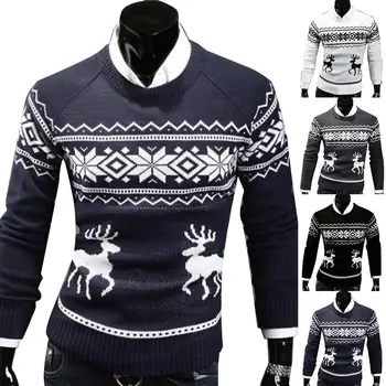 

Autumn Winter Men's Sweater Turtleneck Christmas Deer Print Sweaters Casual Slim Fits Brand Knitted Sweater Men свитер мужской