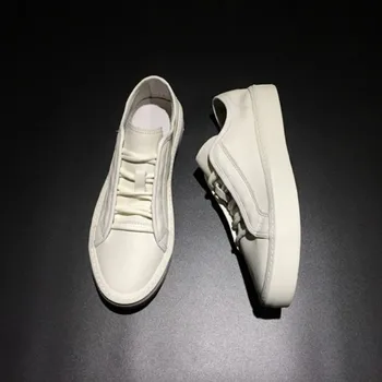 

Luxury Casual Shoes Men Fashion Autumn Lace Up Genuine Leather White Flat Shoes Breathable Sneakers Male Street Hip Hop Shoes