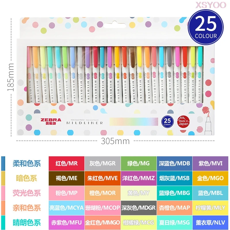 

Zebra 25Color Set Double-headed Highlighter Marker mildliner color Pastel Colors Student Painting Graffiti Mark Art Supplies