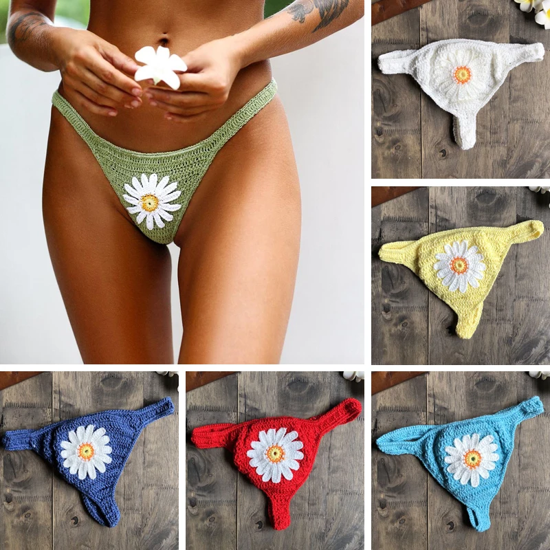 Sexy Micro Crochet Bikini Bottom Thong Underwear Swimwear Hand Knitting Bikini Swimsuit Mini Panty Bathing Suit