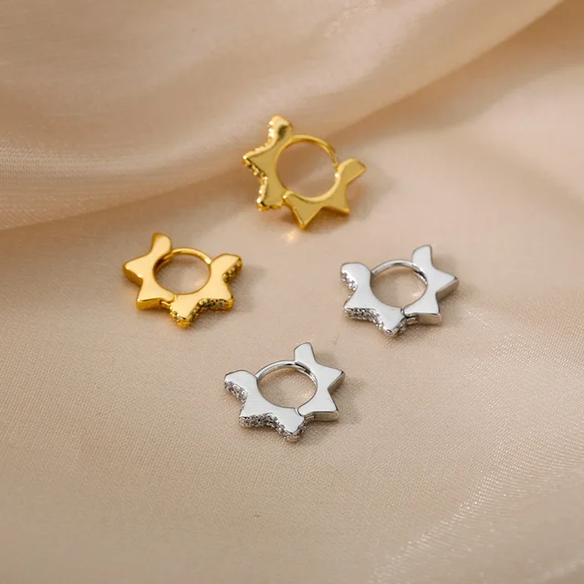 Aesthetic Stainless Steel Hoop Earrings For Women Gold Minimalist Heart Snake Flower Zircon Earring Korean Fashion Jewelry 2022 E2030-2