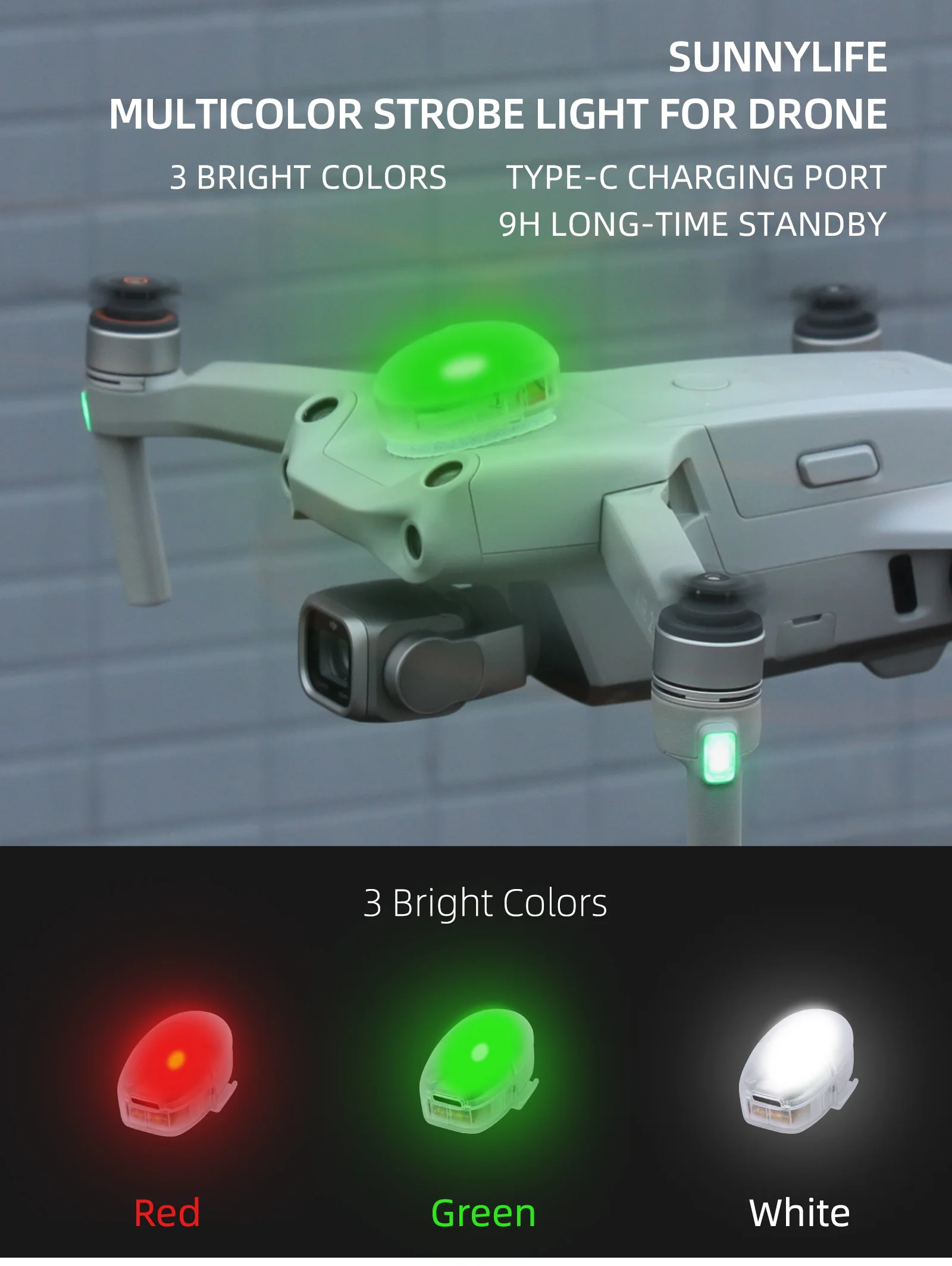 For DJIMiniSE/Air2S/Mavic2 drone,rechargeable 3-color burst flashing night light 