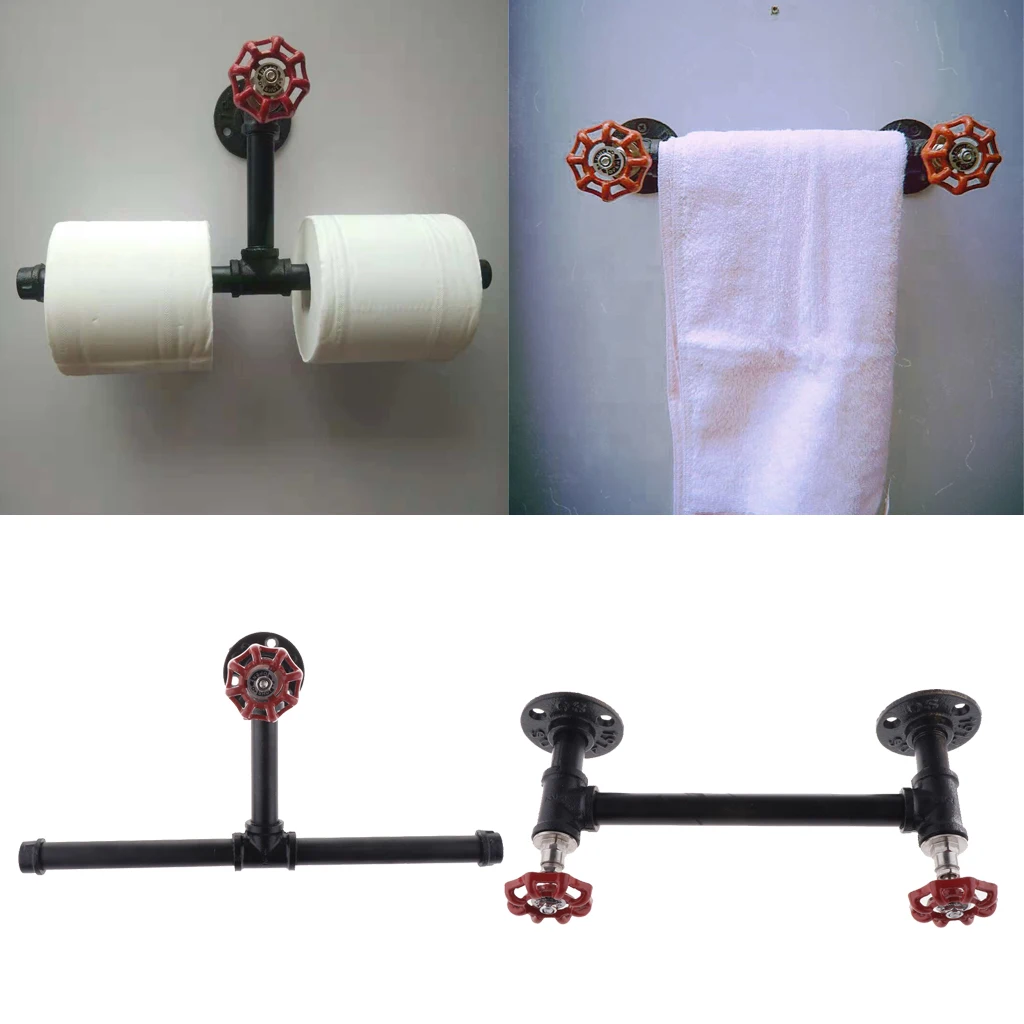 Toilet Roll Paper Holder Rustic Industrial Iron Pipe Heavy Duty Towel Rail Rack