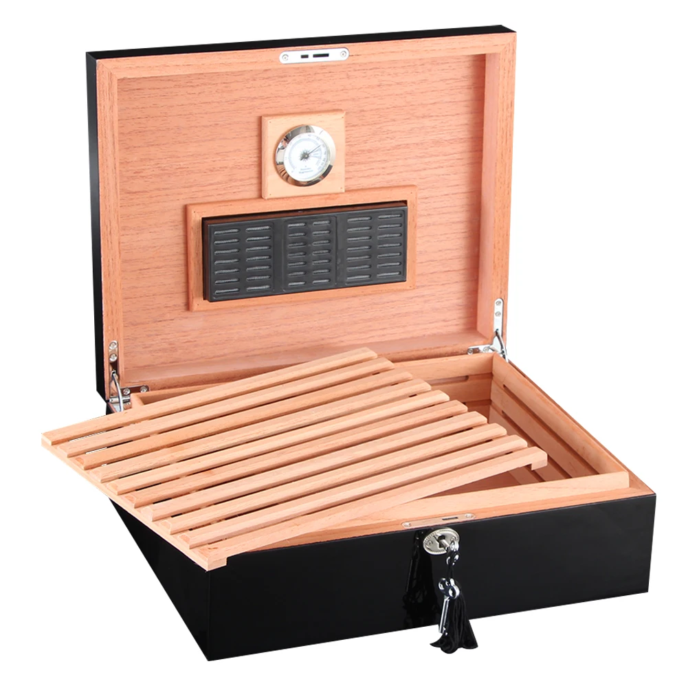 COHIBA Черный кедр Деревянный сигары Humidor W/увлажнитель с гигрометром глянцевое пианино отделка деревянный хьюмидор сигары коробка подходит 40-50 портсигар чехол