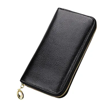 

Solid Zipper Genuine Leather Women Clutch Wallet Female Wallets Long Coin Purse for Phone Bag Big Capacity Ladies Card Holder