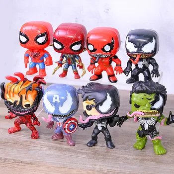 

Marvel Spiderman Iron Spider Venom Carnage Hulk Captain America Deadpool PVC Figures Big Head Dolls Toys 8pcs/set