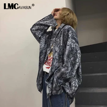 

Streetwear Hip Hop Harajuku Gothic Punk Snake Print Long Sleeve Loose Oversized Blouse Women/Men Korean 2019 Shirt Top Plus Size
