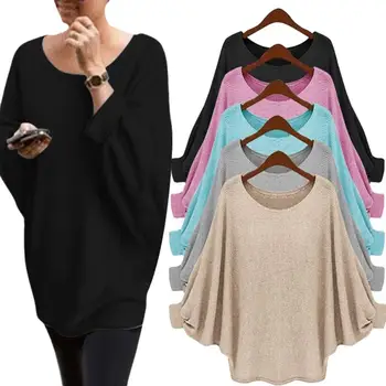 

Sweater Women Casual Solid Color Oversized Batwing Sleeve Sweater Long Sleeve Pullover Warm Sweater