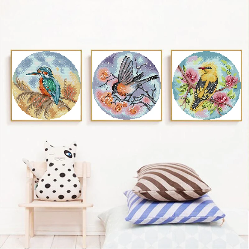 Bird Pattern Series Mini Cross Stitch Kit DIY Animal Pattern 14CT 11CT Canvas Printed Embroidery Set Handmade Needlework Crafts