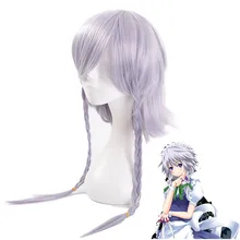 Anime TouHou Project OW Reaper Genderbend Izayoi Sakuya Silver grey Braided Cosplay Wig + Wig Cap
