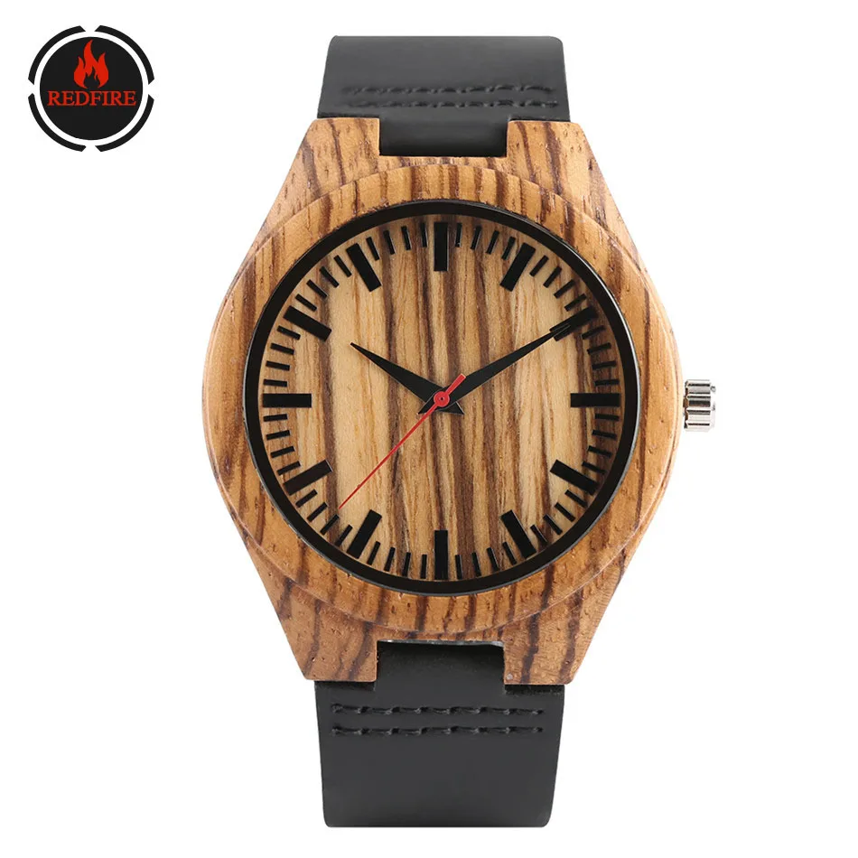 REDFIRE деревянные часы мужские часы Zebrawood часы из натуральной кожи наручные часы из натурального дерева мужские часы кварцевые часы Reloj de madera