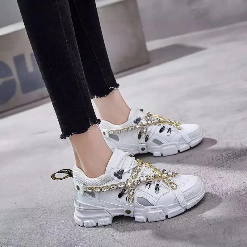 

2019 Spring/Autumn Chunky Sneakers Women Mesh Crystal Chain Platform Sneaker High Quality Famous Brand Fashion Casual Dad Shoe