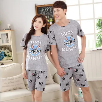 

Summer 2020 New Love Suit Short Sleeved Gray Rabbit Cute Casual Neutral Breathable Cartoon Pajamas Residence Suit