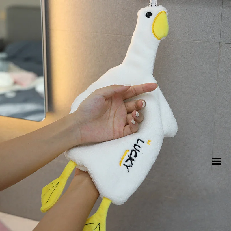 Duck Shape Cartoon Hand Towel Coral Velvet Absorbent Hanging Towel Soft