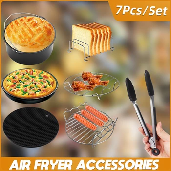 

Air Fryer Accessories 7 Inch Fit for Airfryer 3.5-5.3QT Baking Basket Pizza Plate Grill Pot Kitchen Cooking Tool for Party 7pcs