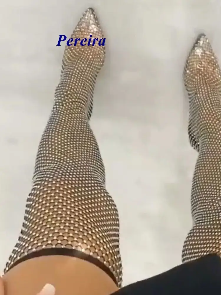 Jeweled Thigh High Heels Pointed Toe Over The Knee Boots Newest Fashion Women Shoes 2021 Hot Sale Luxury Bling Bling Big Size Boots for women Boots