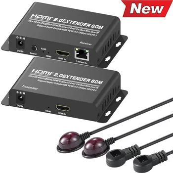 

HD 4Kx2k 4K 60Hz HDMI 2.0 Extender 60m Via Single CAT6 CAT7 Ethernet Cable Cascade Connection Like HDMI Splitter TX RX Dual IR