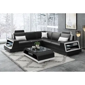 

Lastest LED L shape 5 seater sectional sofa living room sofa set furniture genuine leather living room sofa