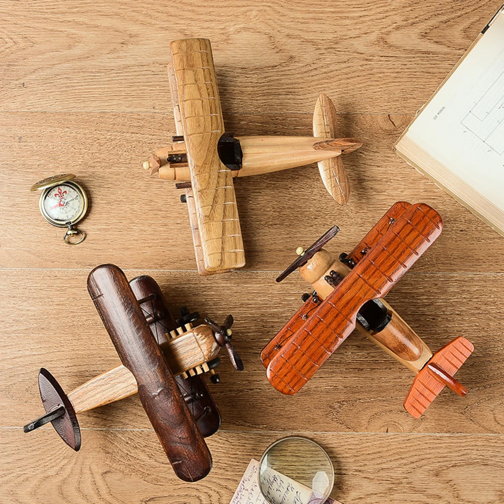 Wooden Vintage Handmade Airplane Scale Model Ornaments Decor Creative Home Desktop Retro Aircraft Decoration Toy Gift Collection