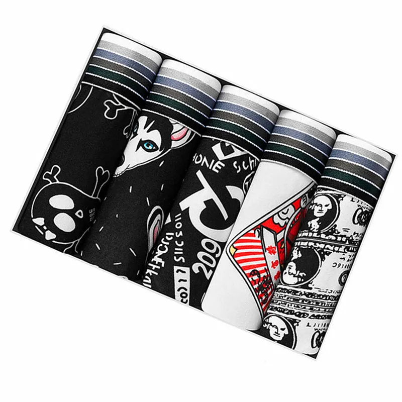 polyester boxers 5ps/Sets Underwear Man Cartoon Funny Boxer Shorts Men Underpants Calzoncillos Hombre Men's Family Panties Elastic Boxers For Boy mens cheeky underwear Boxers