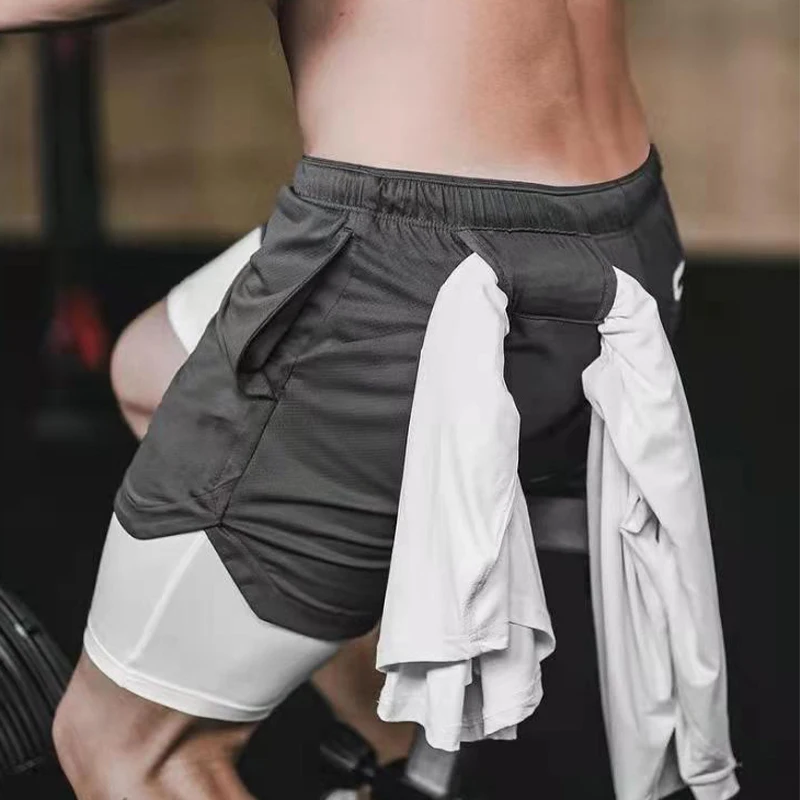Men's Running Shorts Camo Gym Fitness Compression Workout Basketball 2 In 1 Tights Quick Dry Training Clothing Sports Shorts Man