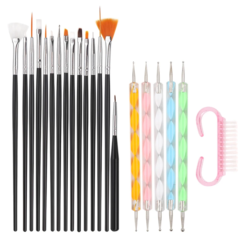 Nail Art Brush Acrylic Nail Polish Brush Kit UV Gel Nail Polish Paint Brushes Drawing Nail Pen Manicure Clean Brush Tools
