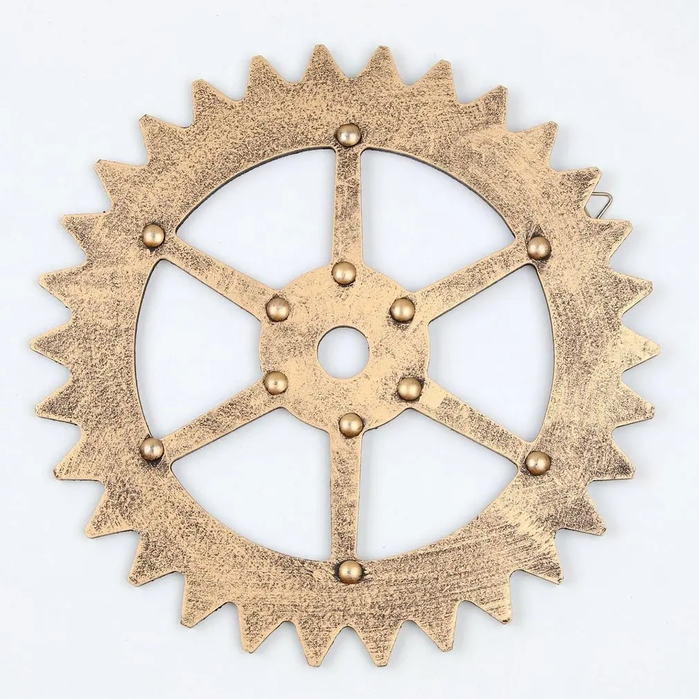 

24/32 Cm Gold Silver Color Retro Industrial Style Imitation Metal Wood Gear Bar Loft Creative Wooden Props Wall Hanging Decor