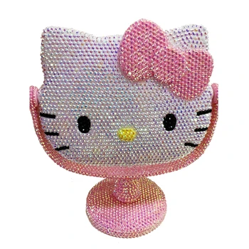 

Handmade Rhinestone Bling KT Dressing Mirror Helloo Kitty Makeup Portable Small Decorative Mirrors Table Makeup Decor Cute Cat