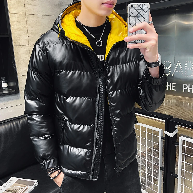 

Winter New Korean Version Of The Bright Hooded Loose Casual Trend Personality Thickening Men's Cotton Clothes