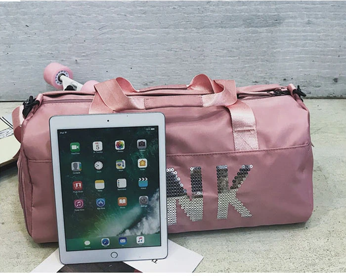 New Travel Bags Sequins PINK Duffle Bag Women Men Sports Bag For Shoes Weekend Bag Nylon Woman Traveling Bags For Ladies