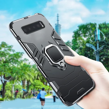 

Case For Samsung S10 Case Shockproof Bumper Metal Ring Back Hard Case on For Samsung Galaxy S10e S10 Plus S 10 Phone Cover