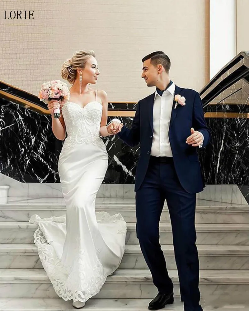 LORIE Русалка Свадебные платья Vestidos de novia Спагетти ремень винтажное кружевное свадебное платье невесты Свадебные платья без спинки