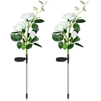 

Solar Garden Lights Solar Rose Flower Lights for Garden Patio Yard Pathway Decoration (2 Pack White)