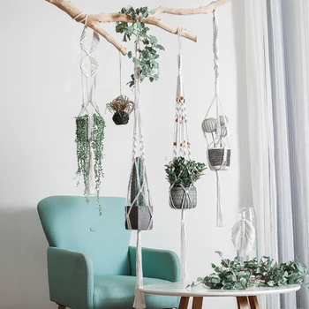 

Handmade Macrame Flower Pot Hanging Basket Knotted Rope Flower Pot Net Bag Horticulture Home Door Balcony Courtyard Garden Decor