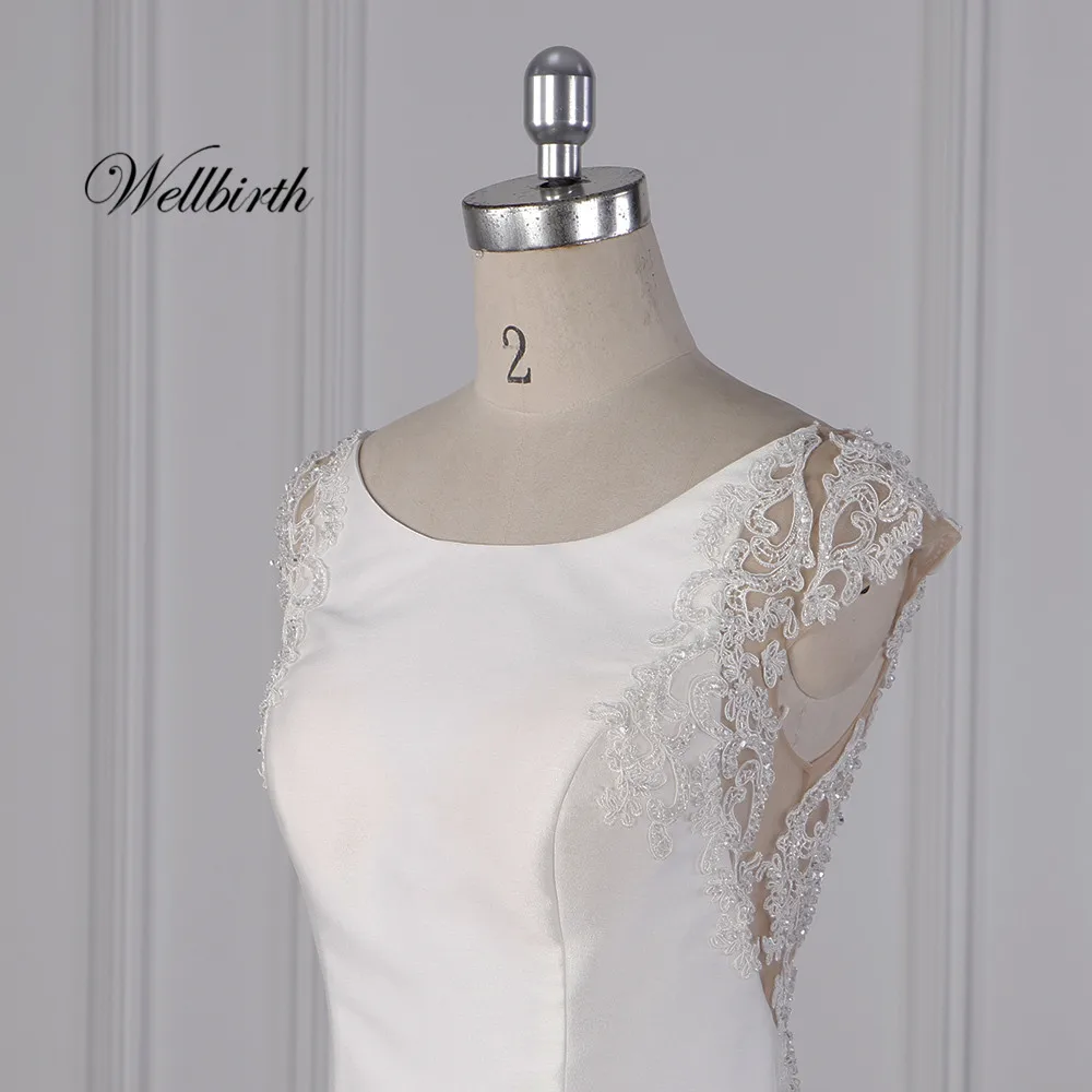 Реальное изображение Wellbirth Vestido de novia, вырез лодочкой, свадебное платье русалки на шнуровке сзади, свадебное платье js012