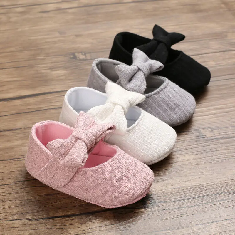 New Infant Baby Shoes Newborn Pram Solid Bowknot Hook Girls Princess Moccasins Soft Shoes