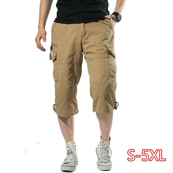 

Summer Long Length Cargo Shorts Men Knee Pocket Casual Cotton Elastic Waist Male Military Style Army shorts