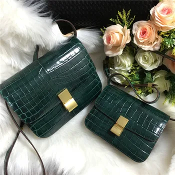 

Women's Leather Bags New Crocodile Square Bag Kraft Square Sling Bag Vintage Simple Single-Shoulder Crossbody Bag